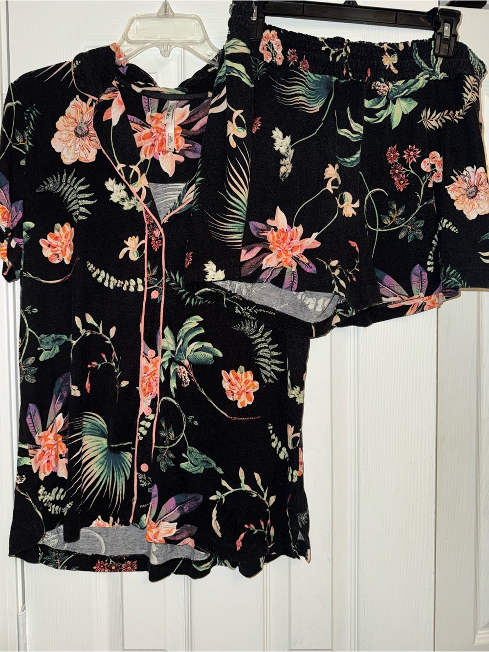 Soma Cool Nights Pajama Set Pink and Coral Floral Print